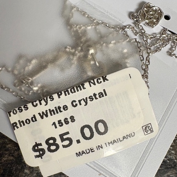 Kendra Scott Cross Pendant Necklace Rhodium White Crystal Silver Tone New - Picture 6 of 7